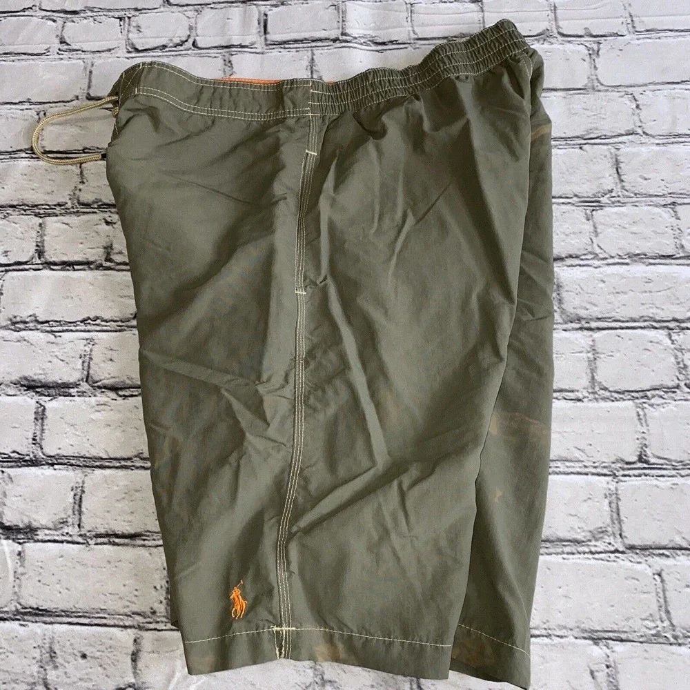 Polo Ralph Lauren Swim Trunks Green Nylon Drawstring Mens Size Large